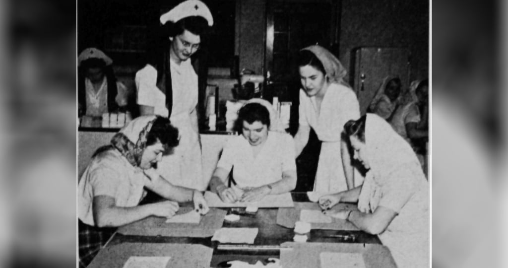 Bandage rollers at the campus Red Cross headquarters