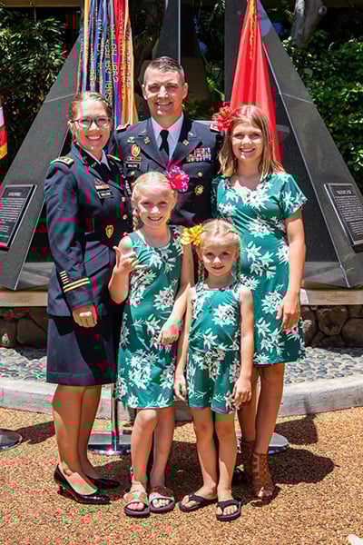 The Malone family at their retirement service in Hawaii