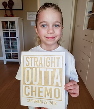 Bixby with a sign that says: straight out of chemo