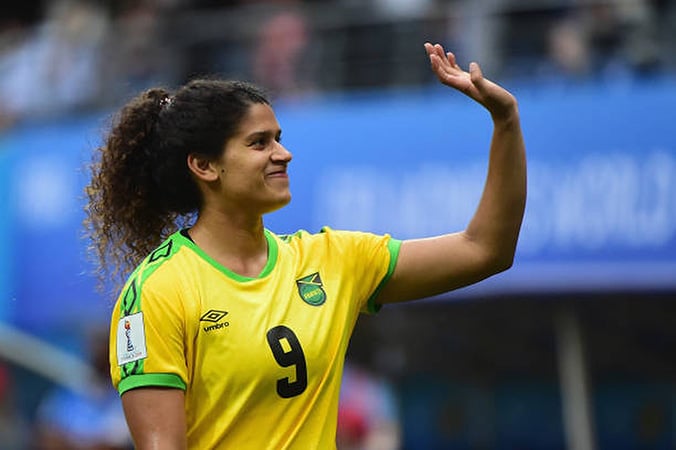 Marlo Sweatman waves to the crowd at the FIFA Women's World Cup