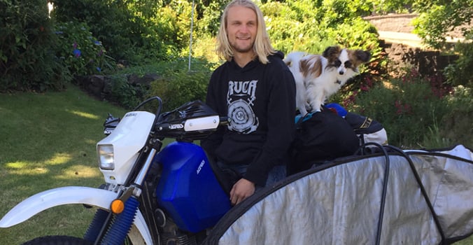 Eric Sharman on his motorcycle