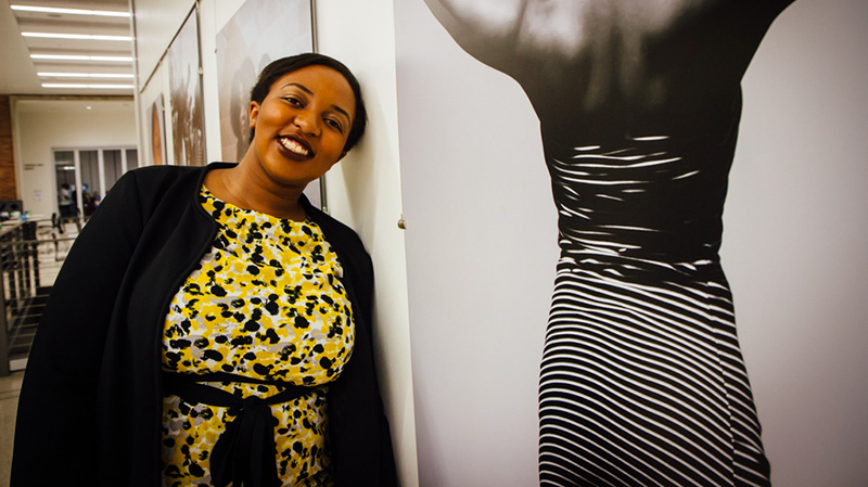 Polly Irungu at an exhibition of her art