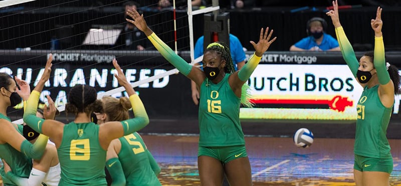 Gloria celebrates a point during a win over UW