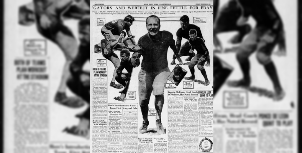Newspaper article covering the UO vs. Gators football game