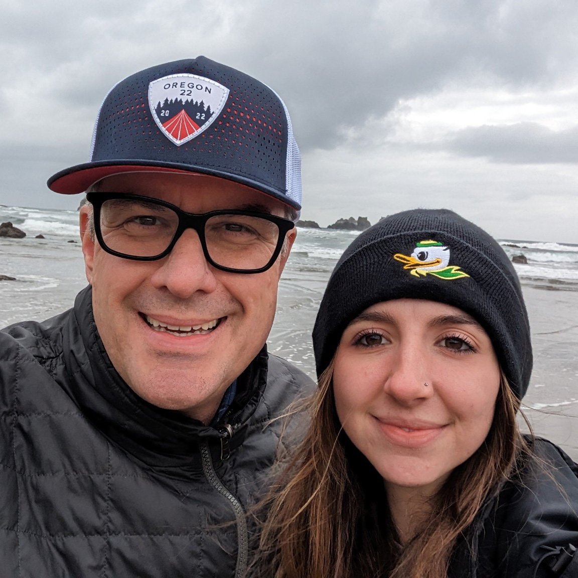 Charis pictured with her dad at the Oregon Coast