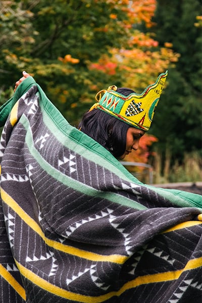 Miss Indigenous UO modeling the Home Flight blankets