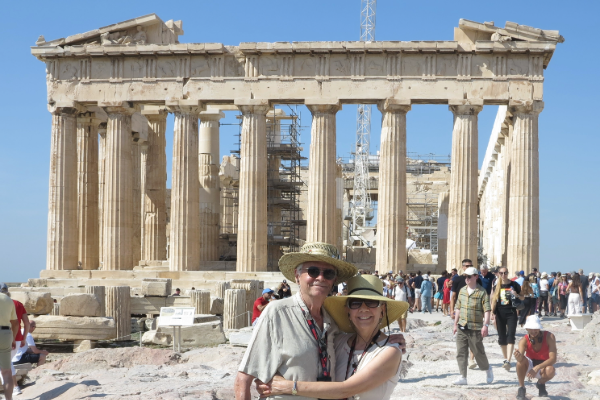 The Langs in front of the Acropolis in Athens, Greece in September 2024