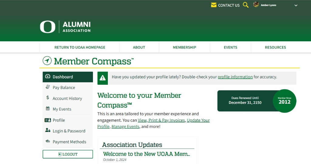 A screenshot of the new member portal known as the Member Compass