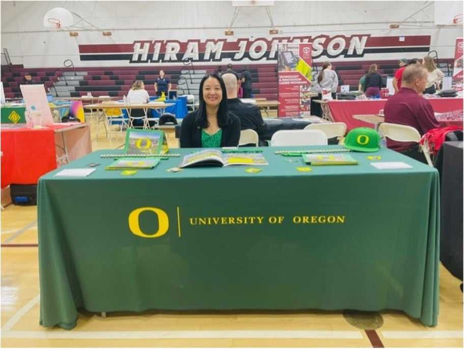 Kristine Tsusaki-Reddick volunteers at a college fair in Northern California