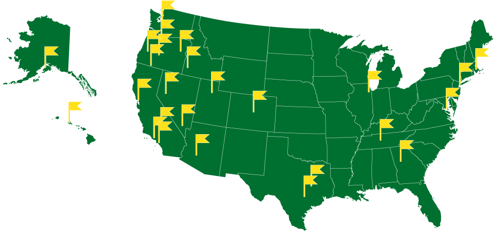 A map of UO Alumni Association regional chapters