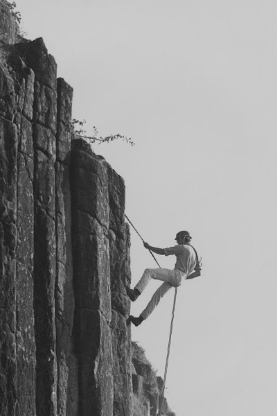 A rock climber on an Outdoor Program trip