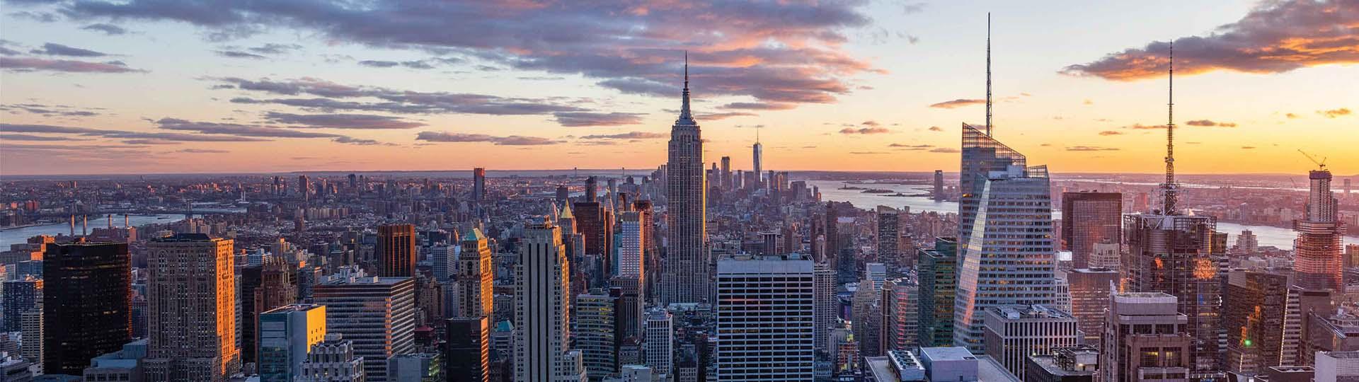 Overview of New York City at sunset