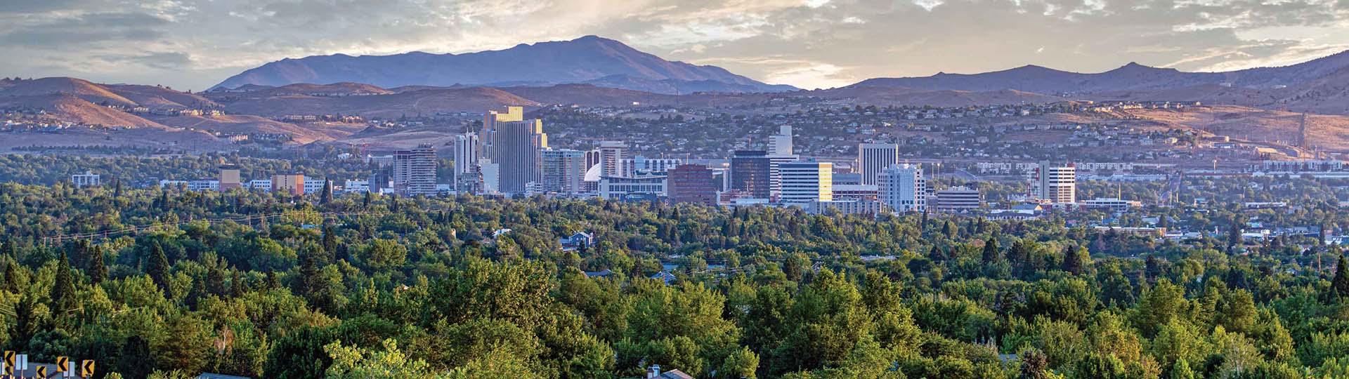 Skyline of Reno with mountains in back