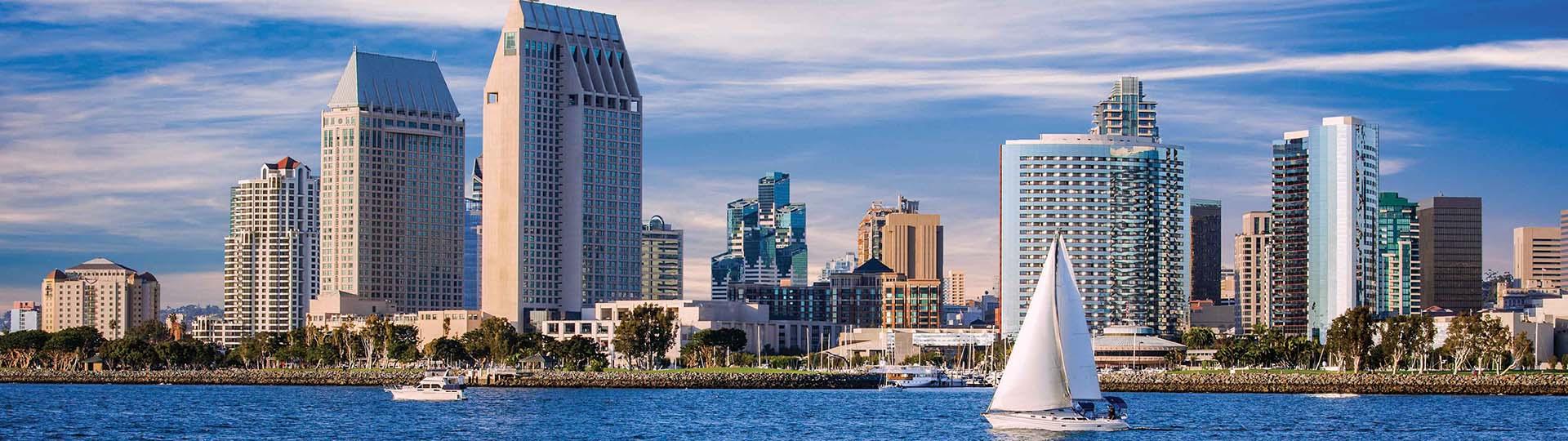 San Diego skyline with boats in harbor