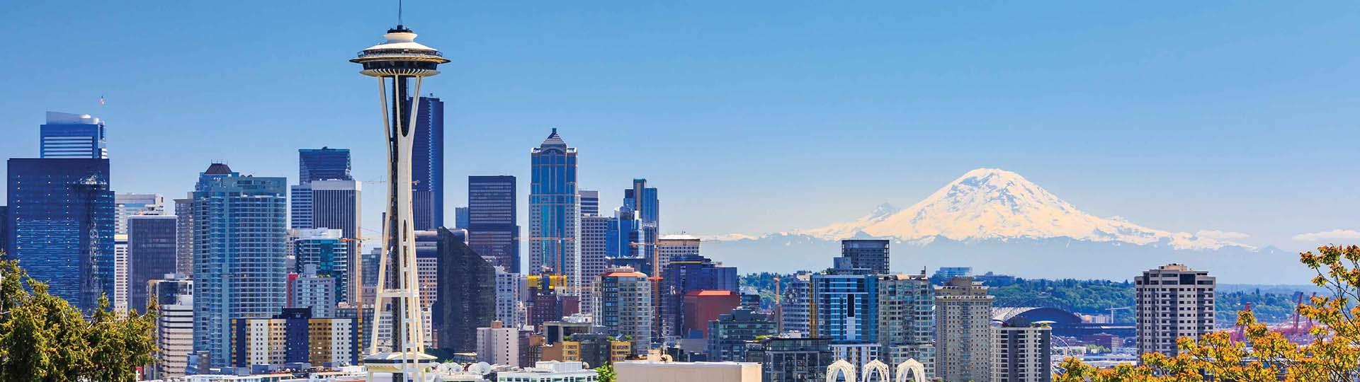 Skyline of Seattle with Mt Rainier in the background
