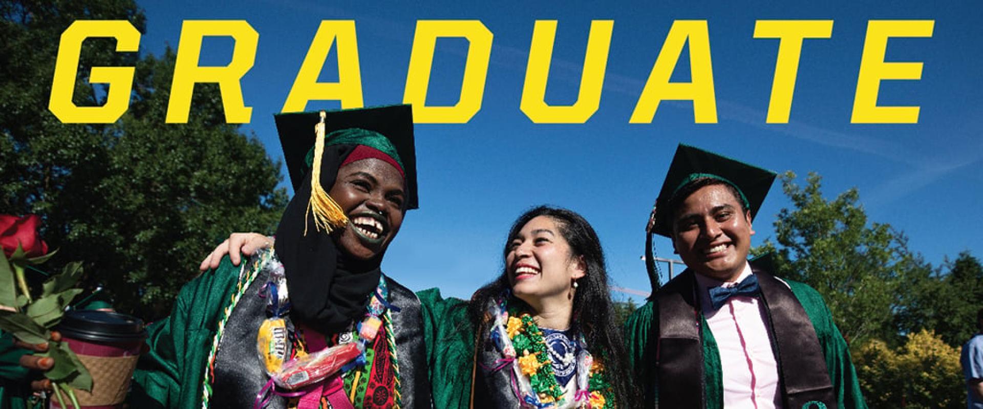 UO grads celebrate Commencement with Graduate graphic overlay