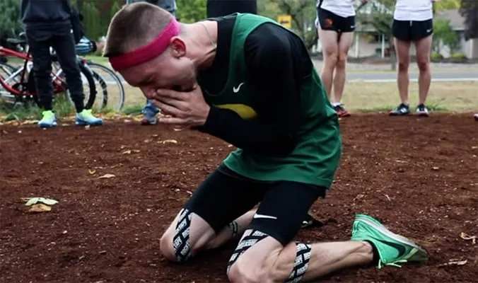 Justin Gallegos kneeling and crying
