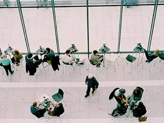 Ariel view of people working outside