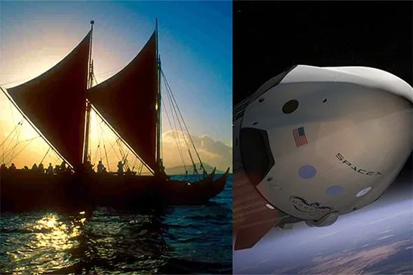 Space X rocket and Hokulea