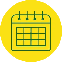 green outline of calendar on yellow circle