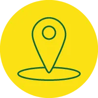 green outline of map location icon on yellow circle