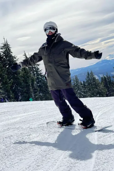 Antonio enjoying one of his hobbies snowboarding