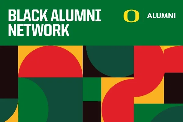 Black Alumni Network text with UO Alumni logo and cultural design