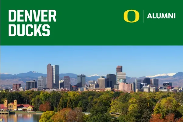 Denver Ducks text on a green banner above a photo of the Denver skyline.
