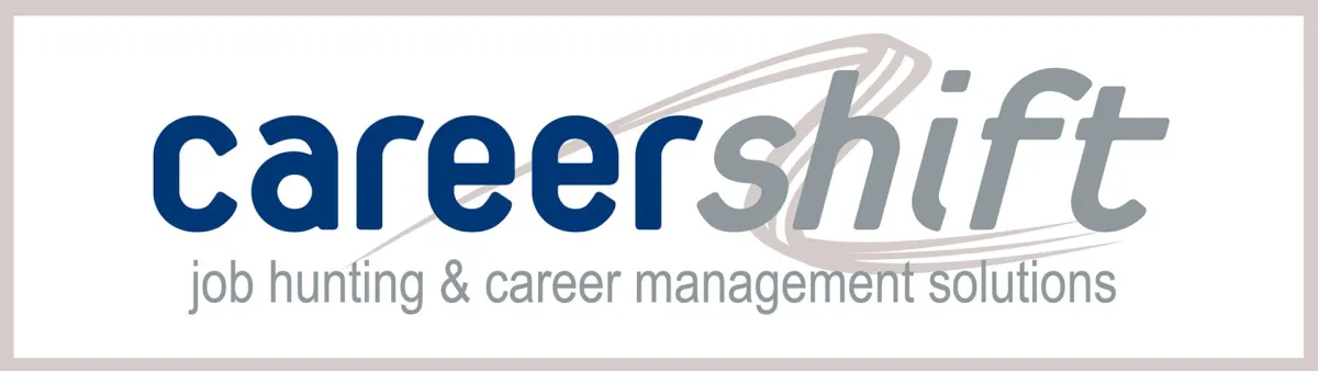 A white banner with blue and grey text that reads: Careershift - job hunting & career management solutions"
