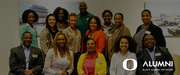 Members of University of Oregon Black Alumni with logo in corner