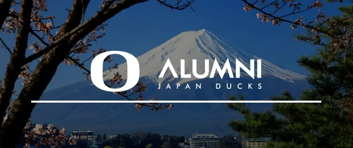 University of Oregon Alumni logo over Mt Fuji