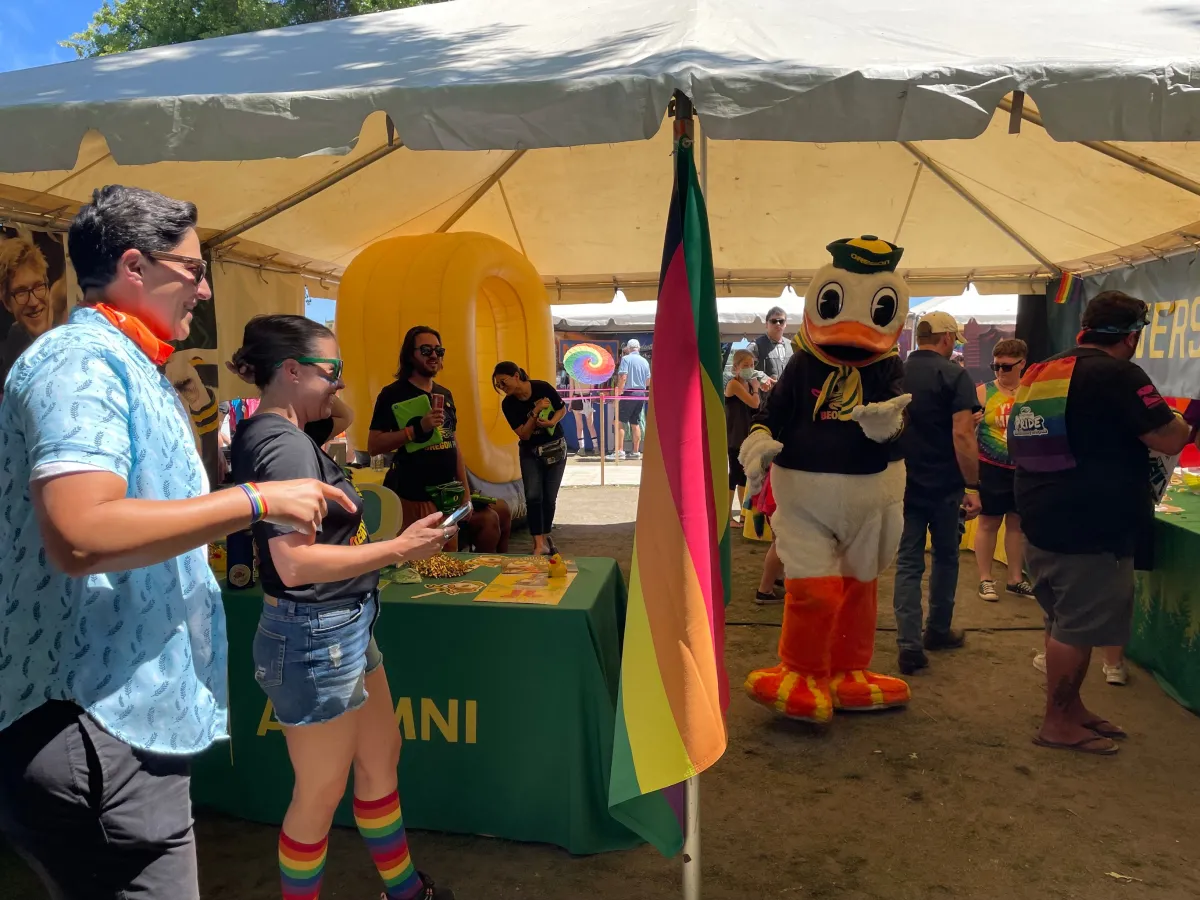 University of Oregon Ducks mascot at Pride event
