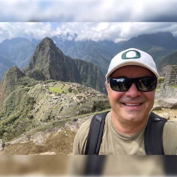 John wearing his Oregon hat at Machu Picchu