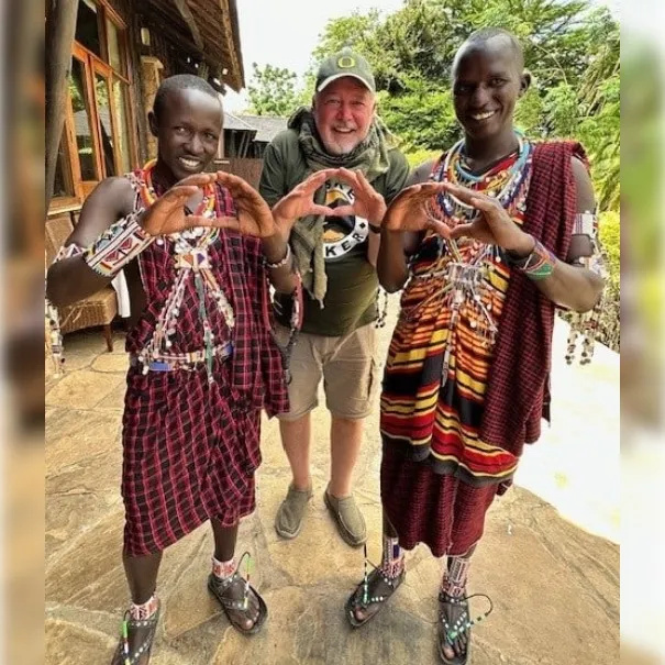 Robert with members of the Maasai Tribe throwing their Oregon O