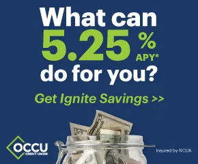 Insurance banner with text , 'What can 5.25% do for you? Get Ignite Savings>>' and a jar full of money. 