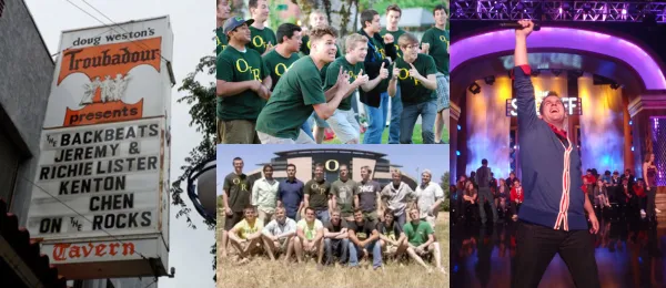 A collage of the a cappella group called On the Rocks.